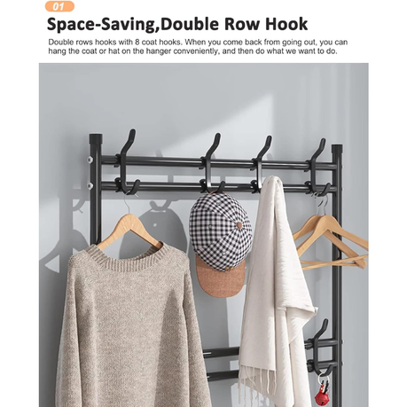 5 -Tier Shoe Shelf Rack and Coat Rack for Closet Entryway Hallway - 80 cm