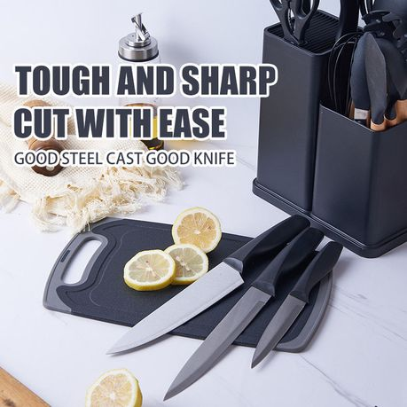Silicone Kitchenware Kit 19 Pieces Knife & Spoon Set With Storage Rack Black