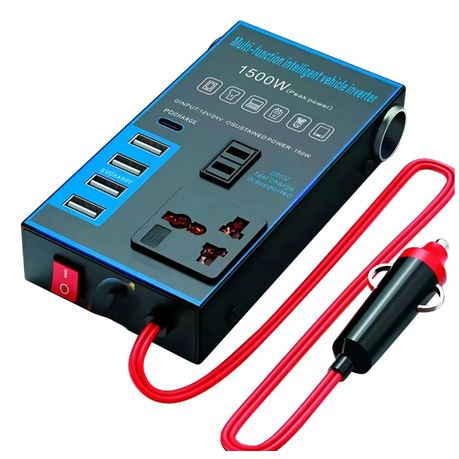 1500W Car Power Inverter - 12V/24V, 4 USB Ports, Fast Charging