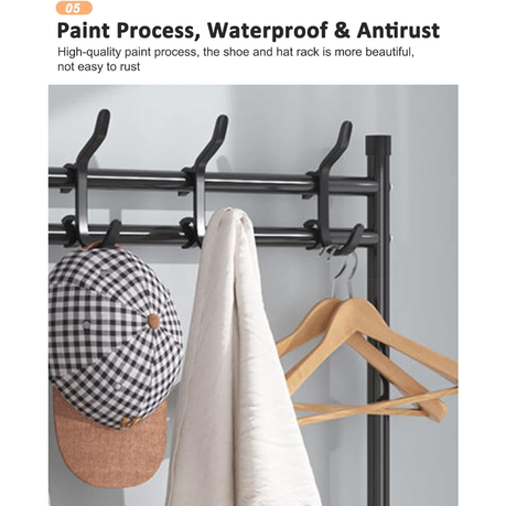 5 -Tier Shoe Shelf Rack and Coat Rack for Closet Entryway Hallway - 80 cm