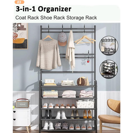 5 -Tier Shoe Shelf Rack and Coat Rack for Closet Entryway Hallway - 80 cm