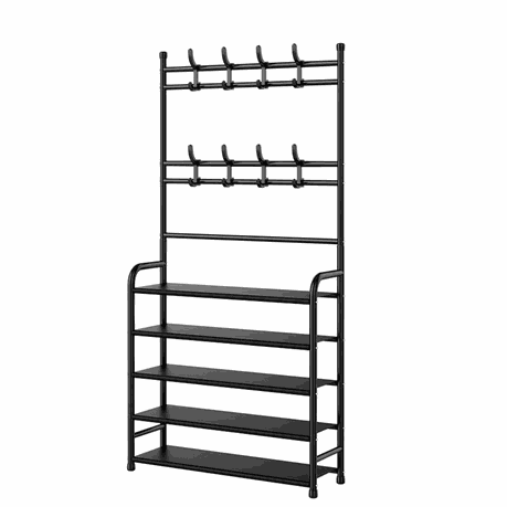 5 -Tier Shoe Shelf Rack and Coat Rack for Closet Entryway Hallway - 80 cm