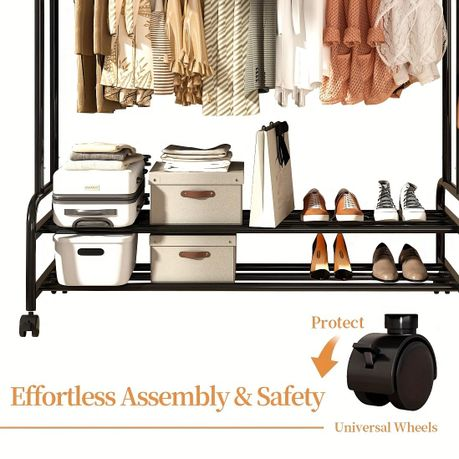 150cm Sturdy Metal Double Rodding Clothes Rack With Wheels